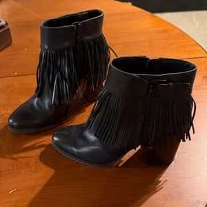 Aldo Black Fringe Ankle Booties